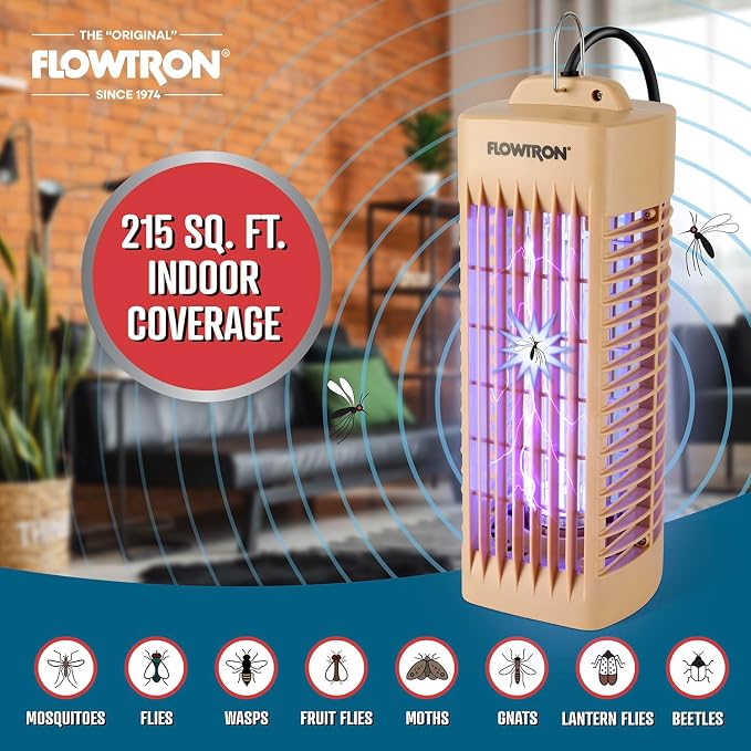 Flowtron Indoor Bug Zapper (Beige) - 1000V Electric Insect Killer with UV Light - 215 Sq Ft Coverage - Plug-in Fly & Mosquito Trap for Bedroom, Kitchen & Office