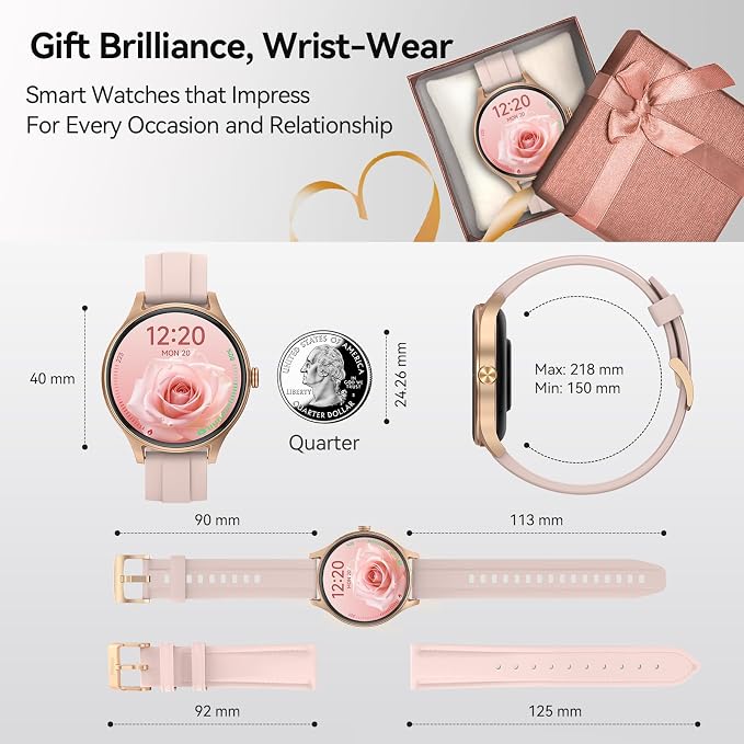 Smart Watch for Women Android iPhone, 1.27'' HD Fitness Tracker with Bluetooth Call & Answer, IP68 Waterproof, Heart Rate/SpO2/Sleep Monitor, Built-in AI Voice, 105+ Sports Modes (Gold)