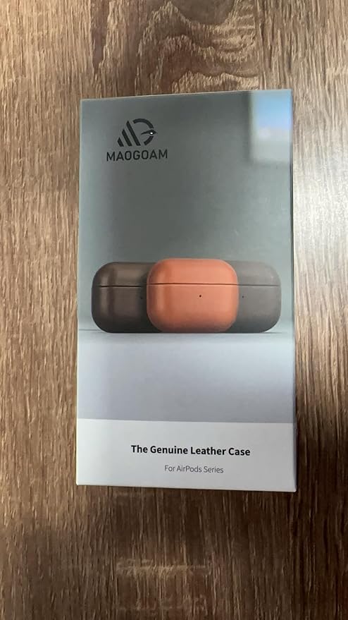 Maogoam for AirPods Pro 2 Leather Case Cover with Button, Genuine Crystal Vegetable Tanned Oil Wax Leather Case for AirPods Pro 2nd Generation, Retro Elegant Style, Front LED Visible, Gloss Black