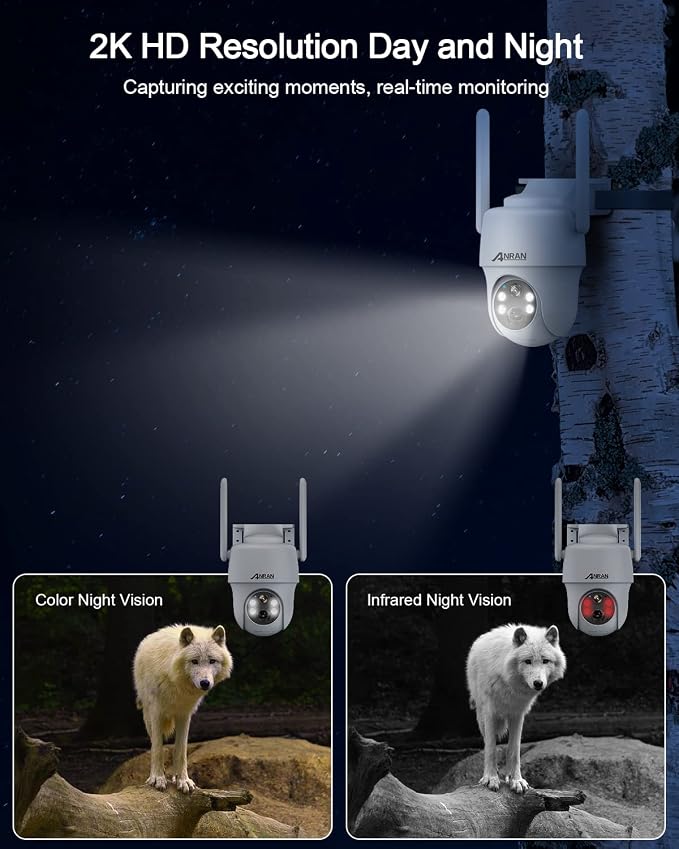 ANRAN 4G LTE Cellular Solar Security Camera Wireless Outdoor, No WiFi Solar Powered Camera, 360° Live View, 2K Color Night Vision, 2 Way Talk, Built in SIM Card & 32GB SD Card