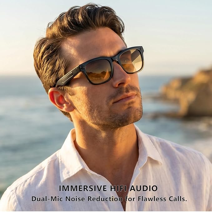 EarlySincere Smart Glasses with 4K Camera & EIS, Audio Video Recording Glasses with Live Translation Voice Assistant, Gradient Tea Sunglasses Lenses, UV400 Protection TR90 Frame