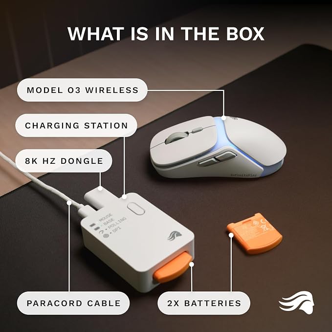 GLORIOUS Gaming Model O3 Wireless Gaming Mouse - InfinitePlay Swappable Battery, 130H Battery Life, 8k Polling, 130M Optical Switches, Ultralight 66g, 30K DPI Optical Sensor, RGB - White