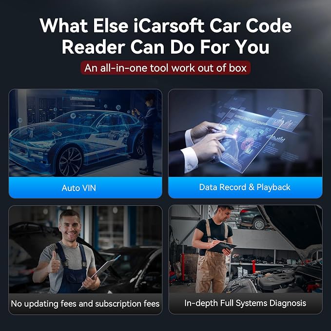 OBD2 Scanner iCarsoft CR V2.0 Diagnostic Tool with 8 Resets ABS Bleeding/SAS Calibration/Oil/EPB/ETC Reset, Full Systems Code Reader Scan Tools, ABS SRS Engine Transmission Battery Test Car Scanner