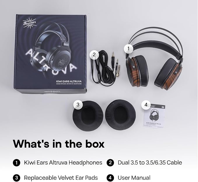 Linsoul Kiwi Ears Altruva Over Ear Headphone, Hi-Fi 50mm Dynamic Driver Monitoring Headphones, Wired Gaming Headset, Open-Back Stereo Headphones for Studio Engineer Audiophile Gaming (Blackwood)