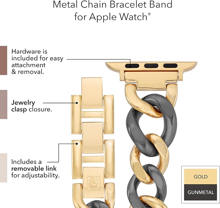 Anne Klein Fashion Chain Bracelet for Apple Watch, Secure, Adjustable, Apple Watch Replacement Band, Fits Most Wrists