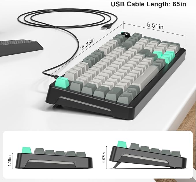 MOFII AK96 Mechanical Gaming Keyboard, Full Keys LED Backlit Programmable, Plug and Play USB A/C Wired Computer Custom Keyboard with Sound/Light Control Knob for Win/Mac - Gray & Black