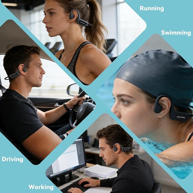 Bone Conduction Swimming Headphones, IPX8 Waterproof Open Ear Headphones with 8GB MP3 Player, Bluetooth 5.4 Wireless Headphones for Swimming, Pool Training & Underwater Sports, Black