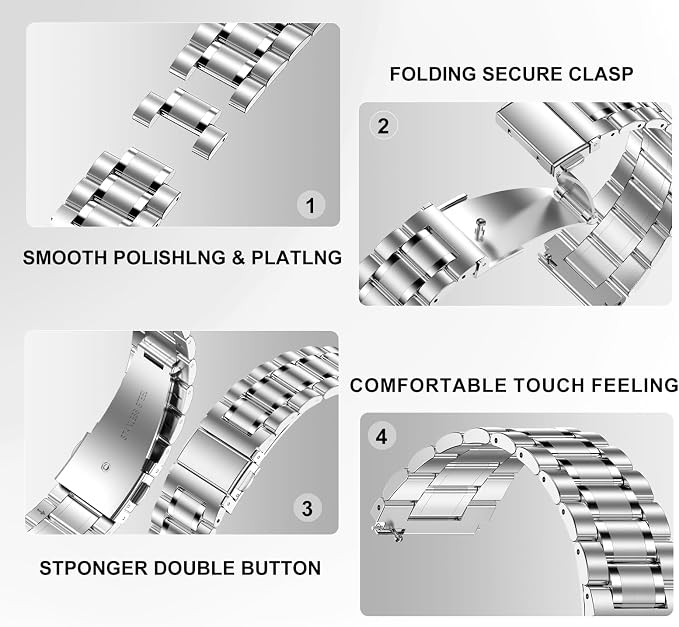 SUPLINK Compatible with Samsung Watch 7 6 5 4 40mm 44mm Band/Galaxy Watch 4 6 Classic Band 42mm 46mm 43mm 47mm/Galaxy Watch 5 Pro 45mm/Active 2, 20mm Metal Replacement Strap for Women Silver