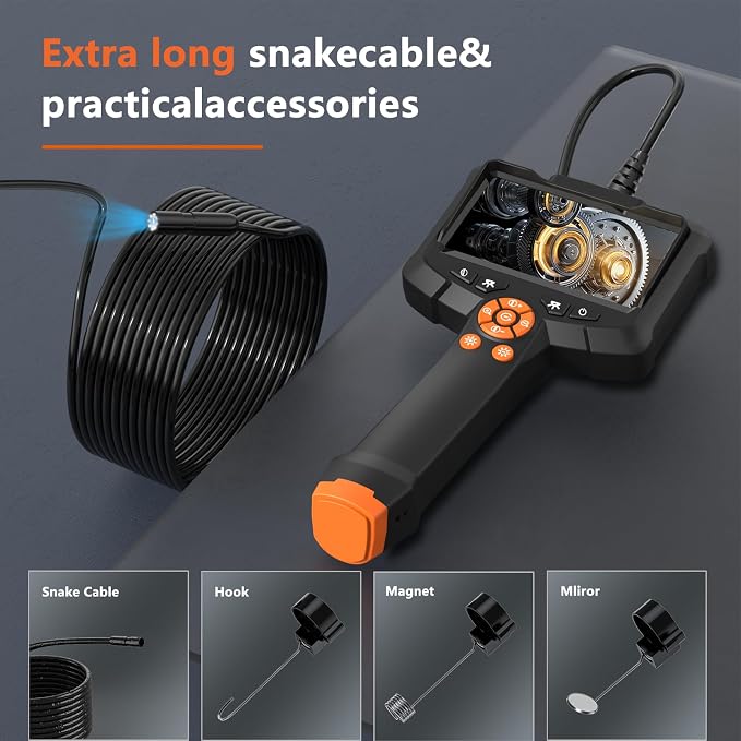 Daxiongmao 1080P HD Borescope Camera, IP67 Waterproof Endoscope with 8 Adjustable LED Lights, 16.5ft Semi-Rigid Snake Camera for Automotive Engine, Wall, Vent, Pipe Inspection, Men's Tool