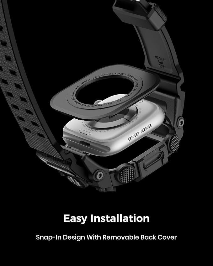 amBand Rugged Case with Band for Apple Watch 46mm, Compatible with Apple Watch (iWatch) Series 10 11, Military Grade Shockproof Bumper Cover, Tactical Band for Men, Matte Black