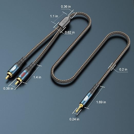 EMK 3.5mm to 2RCA Cable 24K Gold-Plated Nylon Braided RCA to Auxiliary Stereo Audio Headphone Male to Male 1/8 to RCA Cord for Tablet,Subwoofer,Home Theater,DVD Speaker,MP3/MP4,Player 10ft/3m