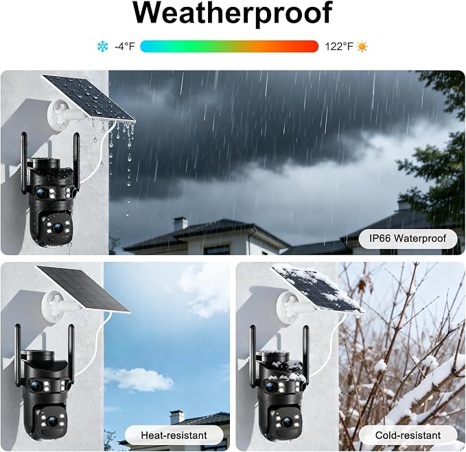 8MP 6K Triple Lens Solar Security Camera Outdoor, 5GHz/2.4GHz WiFi Wireless PTZ Camera, Color Night Vision, Auto Human Tracking, Two-Way Audio,IP66 Weatherproof Home Surveillance Cam