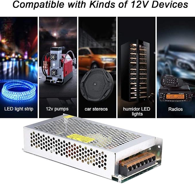 10A 120W 12V DC Power Supply, Universal Regulated Switching AC 110V/220V to DC Converter (SMPS) Transformer Driver Adapter for LED Strip Lights, CCTV Camera System, 3D Printer, Radio, Computer Project