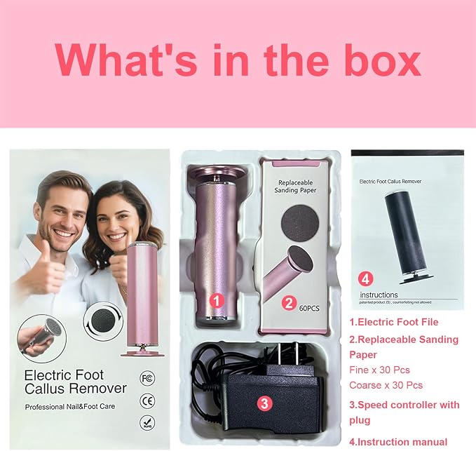 HayZBao FSA&HSA Electric Foot Callus Remover - Callus Remover for Feet,Professional Pedicure Tool for Dead Skin,Electric Foot File with 60 Pcs Sandpaper Discs - Pink