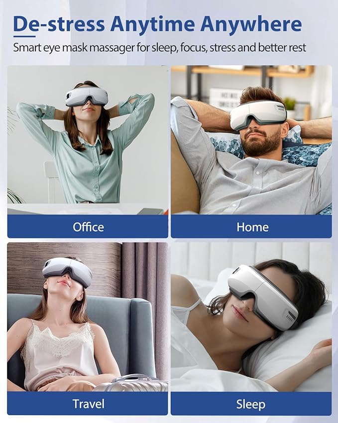 Eye Massager with Heat & Bluetooth Music, Mothers Day Birthday Gifts for Mom Women Men Her, Heated Eye Mask for Migraines Relief, Reduce Strain, Headache Relief and Improve Sleep, Eye Care Device