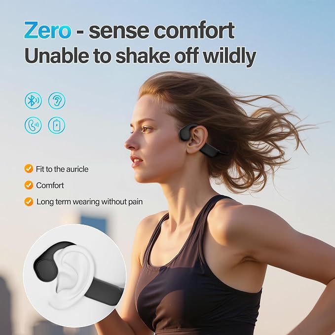 Bone Conduction Headphones, Bluetooth 5.4 Open-Ear Headphones - Secure Fit Wireless Earphones with Microphone, 12 Hours Playtime, IPX5 Sweatproof, Lightweight for Gym, & Outdoor Trave