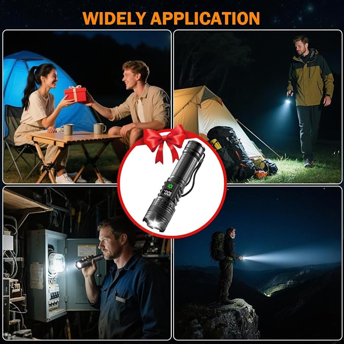 6Pack Rechargeable Flashlights High Lumens, LED Flashlight Rechargeable with LCD Digital Display, 5Modes Adjustable Flash Light, Super Bright Flashlight Powerful, Tactical Flashlights for Home