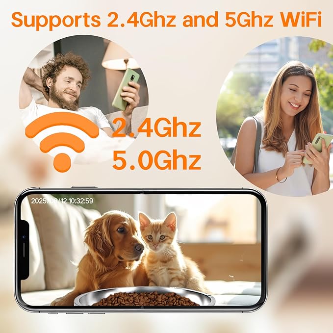 Automatic Cat Feeder with 2K Camera and Smart App, 6L Smart Pet Food Dispenser for Cats/Dogs, Timed Auto Control Meals, 2.4G / 5G WiFi, Auto Pet Feeder for Cats and Dogs, Easy Clean