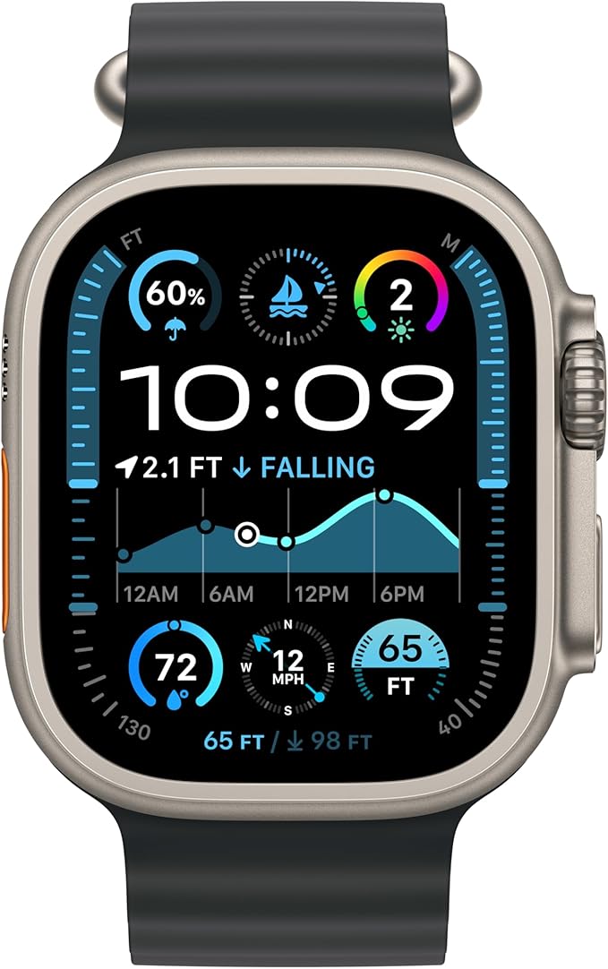 Apple Watch Band - Ocean Band (49mm) - Black with Natural Titanium Finish - Regular
