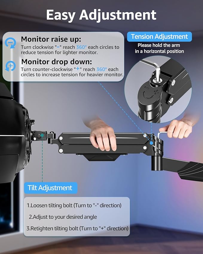 MOUNTUP Monitor Wall Mount for 22-43 Inch Curved Screens, Holds 2.2 to 33.1 lbs, Ultrawide Computer Monitor Wall Mount, Heavy Duty Wall Monitors Arm, 75x75 mm to 200x200 mm Vesa Mounts