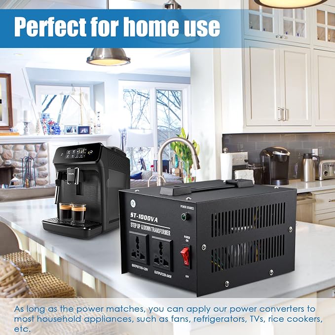 1000 Watt Voltage Transformer- Step Up and Down- Circuit Breaker Protection Universal Dual Output Step Up & Step Down Power Transformer 110V to 220V/220V to 110V