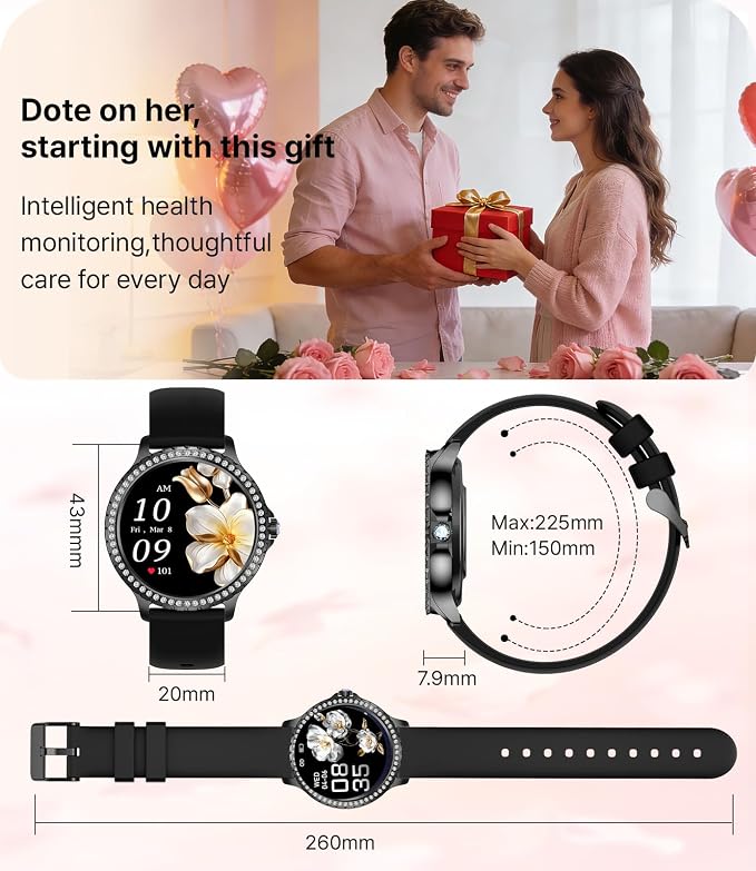 LIGE Smart Watches Women,1.32" HD Diamonds Smart Watch for Android iOS,Bluetooth Call,120+ Sport Modes,Health Tracker,Customized dials,2 Interchangeable Straps