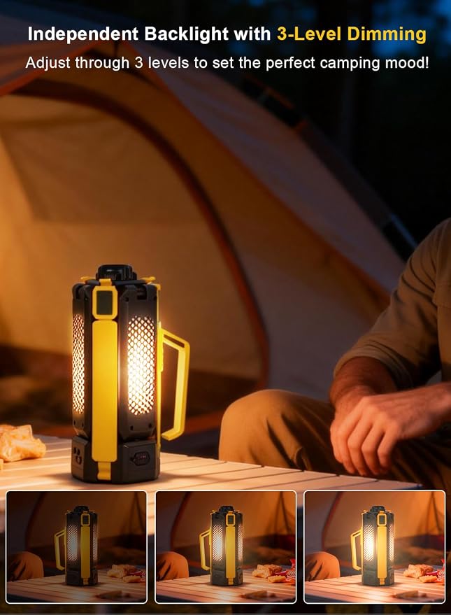 15000mAh Rechargeable Telescopic Camping Light, Portable Flashlight & Lantern with Reinforced Tripod Base, Height Adjustable Dimmable Tent Light, Power Bank for Outdoor BBQ, Hiking, Job Site, Yellow