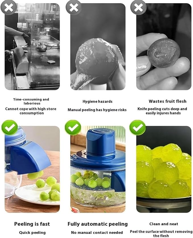VovioCleoGrape Peeling Machine, Electric Garlic Peeler Machine, small fruit peeler, Rechargeable Home Kitchen Aid Peeler for Grapes, Garlic, Tomato, Cherry (Blue)
