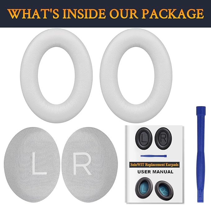 SOULWIT Lambskin Earpads Replacement for Bose QuietComfort 45 (QC45)/QuietComfort SE (QC SE)/Quiet Comfort Wireless Over-Ear Headphones, Ear Pads Cushions with High Density Foam - Brilliant White