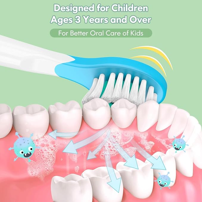 DADA-TECH Kids Electric Toothbrush Rechargeable, Sonic Silicone Teeth Brush with Timer for Children Boys Girls Ages 3+, 3 Modes with Memory, 4 Soft Brush Heads (Blue Shiba Inu Dog)