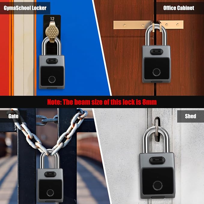 Large Fingerprint Padlock, 4 Digit Combination Lock, Diyife Outdoor Smart Weatherproof Lock with Fingerprint/Password/APP Unlock (2 in 1), USB Rechargeable, Suitable for Door, Garage, Fence, Basement