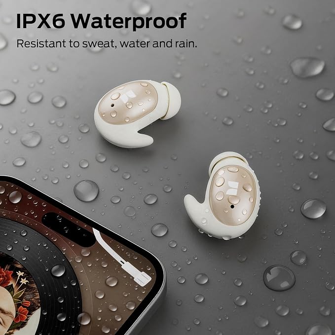 Monster Sleep Ear100 Ear Buds, Sleep Earbuds with Stereo Sound, Design for Side Sleepoth 6.0, ENC Noise Cancelling, IPX6 Waterproof Mini Headphones,White