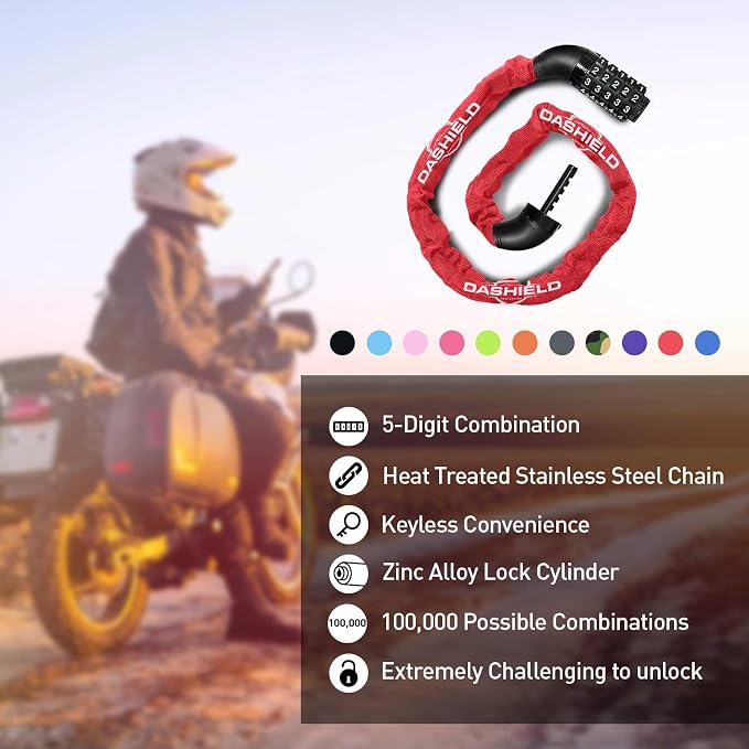Bike Chain Lock Security 5 Digit Resettable Combination, 51.2 inches Heavy Duty Anti Theft Lock Chain for Bicycle, Motocycle, Scooter, Gate, Fence (Red, 4.2ft)