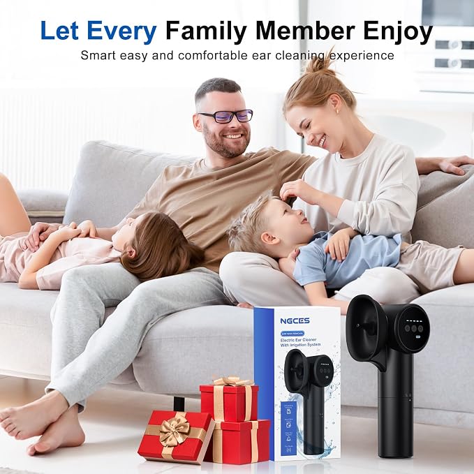 Upgraded Ear Wax Removal, Electric Ear Cleaner with Mild Drying, Safe & Gentle Automatic Ear Cleaner, Cleaning with Dual-Compartment Design, Electric Ear Wax Removal 5 Pressure Settings, IPX7, Black