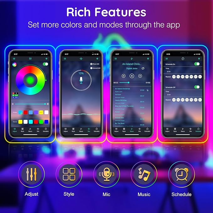 FBZ 60Ft Led Rope Lights, Flexible Neon Lights Control with App/Remote, Multiple Modes, IP65 Outdoor RGB Waterproof, Music Sync Gaming Light Strip for Bedroom Decor