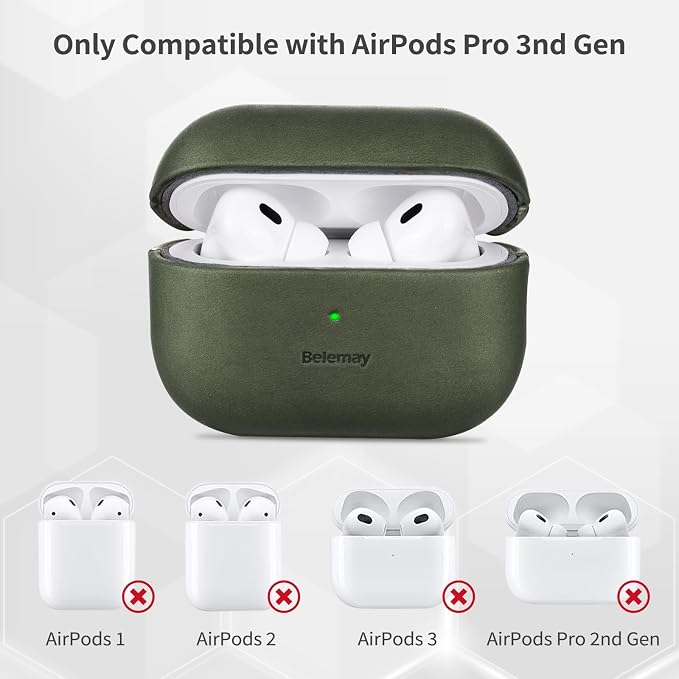 Belemay Handcrafted Crazy Horse Leather Case for AirPods Pro 3rd Gen (2025), Vintage Aesthetic, Two-Tone Effect, Unique Patina, Compatible with MagSafe, Compatible with Airpods Pro 3, Sunset Tan
