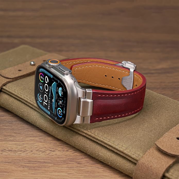 Vintage Genuine Leather Band for Apple Watch Ultra 49mm (2026 Upgrade), Rugged Replacement Strap Compatible with iWatch 46mm 45mm 44mm - for Men Women, Fit Ultra3/2/1, SE 3/2/1, Series11 10/9/8/7/6/5/4