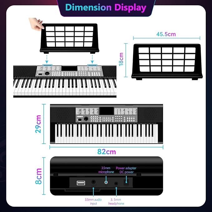 TERENCE Keyboard Piano 61 Keys Dual HiFi Speakers Digital Piano with 51 Panel Function Buttons LED Display Dual Keyboard 2 Power Options Electric Piano Support for Headset and Microphone