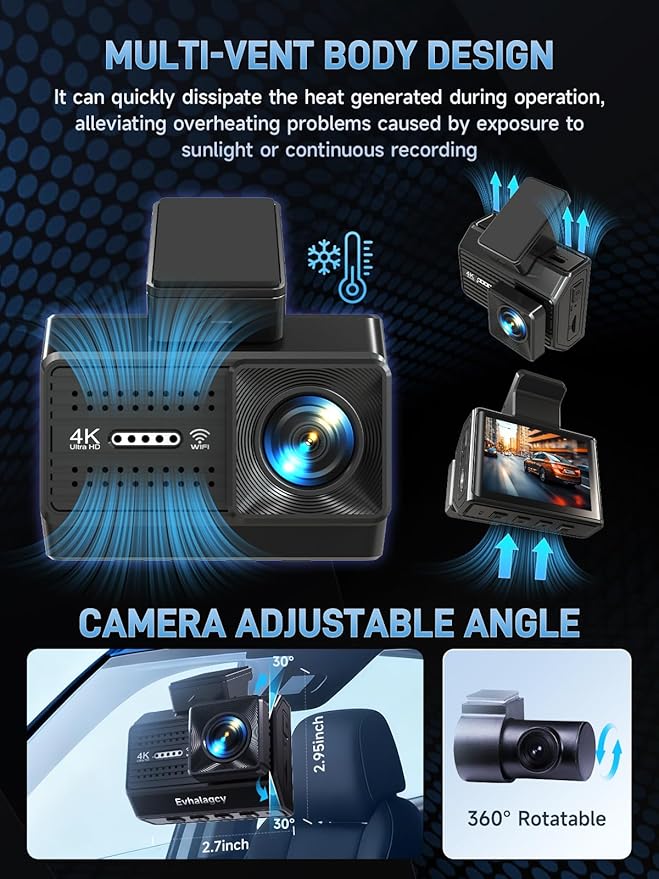 4K+1080P Dash Cam Front and Rear, Osmo Dashcam Pro with STARVIS Night Vision, Multi-Vent Dash Camera for Cars, Built-in GPS, G-Sensor & Loop Recording, 5.8GHz WiFi, with 64GB Card, 24H Parking Mode