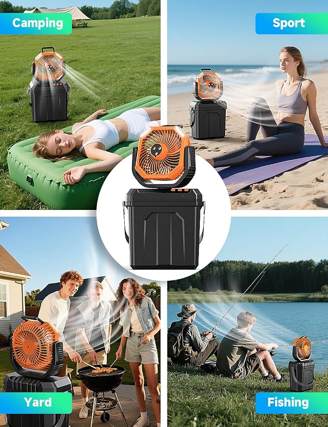 Portable Misting Fan for Outdoors Patios, 20000mAh Rechargeable, 6L Quiet Air Cooling with Remote, 4 Speeds, Spray, 30 dB Camping Fan for Bedroom, Office (Orange)