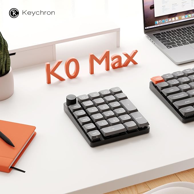 Keychron K0 Max Wireless Low-Profile Number Pad, QMK/VIA Programmable, Hot-Swappable Red Switch, RGB Backlit, 2.4GHz & Bluetooth 5.3, 1000Hz Polling Rate, with Knob, for Windows/Mac