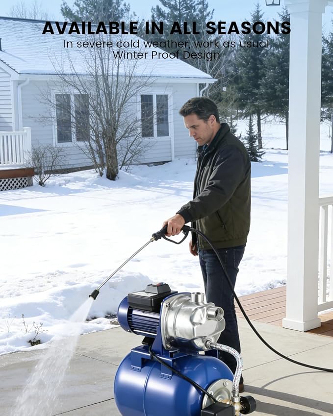 Powerful 1.6HP Shallow Well Pump with Pressure Tank, 1320GPH High Flow, 164ft Max Head, Stainless Steel Construction, Auto Pressure Switch - Ideal for Home/Farm/Garden/Yard Water Supply (Blue)
