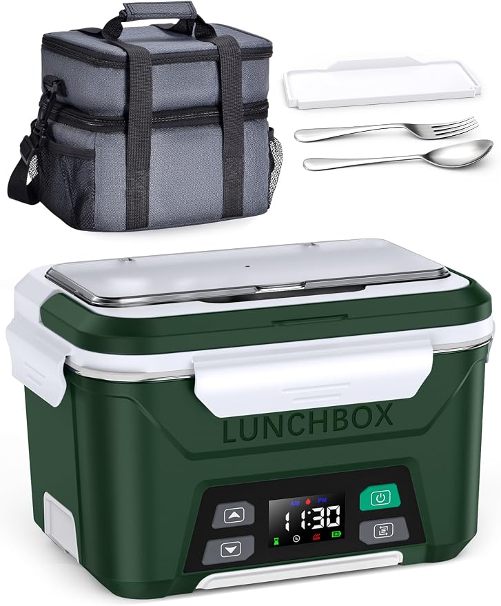 EAST OAK Cordless Electric Lunch Box for Adults, Dark Green, 2-Layer
