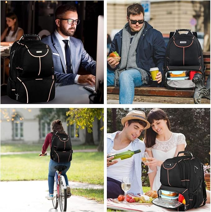 VECKUSON Lunch Bag Backpack, Insulated Cooler Lunch Box Backpack, Extra Large Travel 17.3 inch Laptop Backpack TSA Friendly RFID Computer Backpack for Women Men,Orange