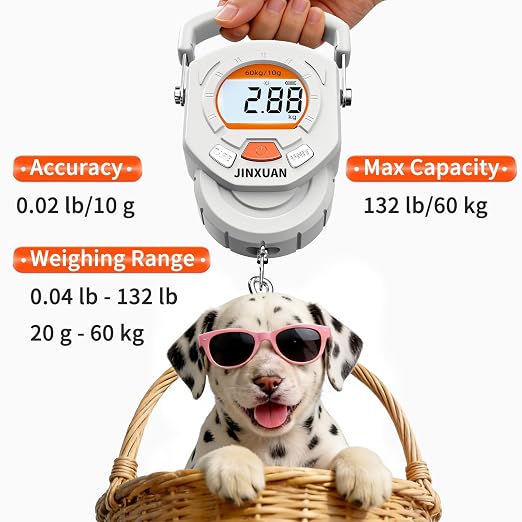 Fishing Scale Luggage Scale 132lb/60kg Digital Fish Scale, Fish Weight Scale with Backlit LCD Display, Luggage Weight Scale with 4 Units, 2 AAA Batteries, Hanging Scale for Fishermen Travelers