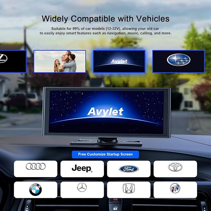 Avylet 9.26" Portable Carplay Screen for Car with Wireless Apple Car Play & Android Auto Touch Screen, OTA Upgrade, Backup Camera, Voice Control, GPS Navigation, Mirror Link, Bluetooth 5.0, FM, AUX