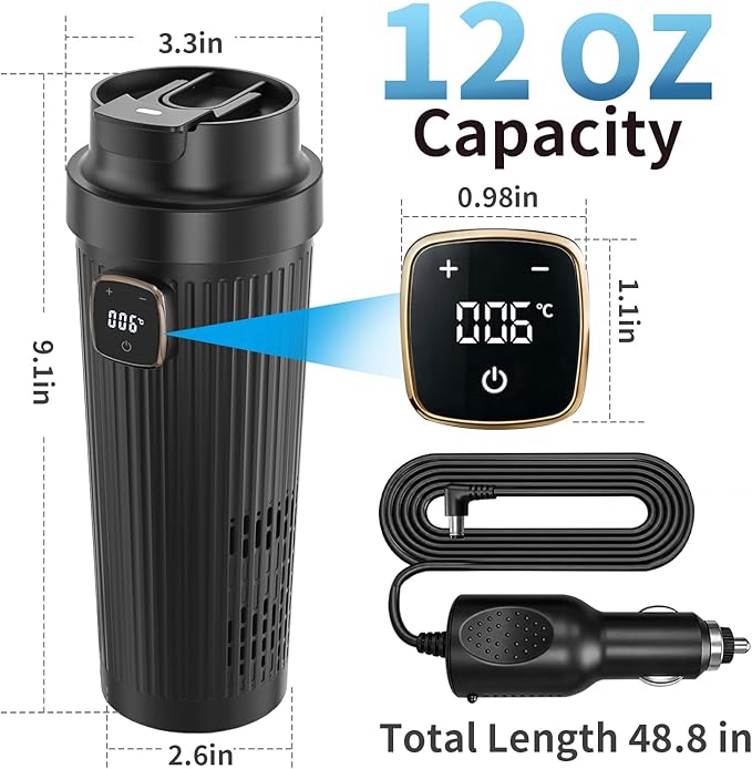 12V Intelligent Cooling, Heating and Constant Temperature Cup, 350ml Touch Screen Mug, 42°F-176°F Adjustable Heating & Fast Cooling, Keep Drinks Hot or Cold-for Car, Office, Home & Travel