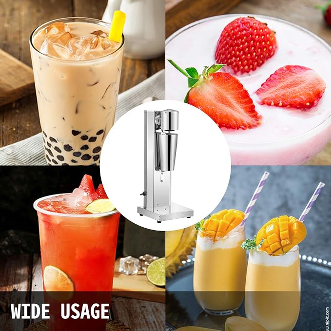 VEVOR Milkshaker Kit, Stainless Steel Electric Milkshake Maker, 180W Drink Blender, Single Head Classic Milkshaking Maker with 800ml Cup, Silver Milkshake Maker Machine, 2 Speed Adjustable