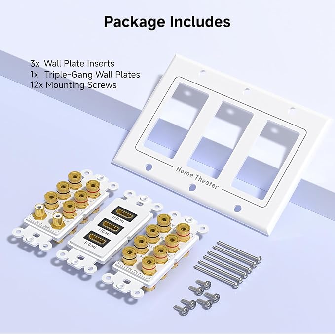 Cable Matters Triple Gang 7.2 Speaker Wall Plate with HDMI, Home Theater Wall Plate, Banana Plug FacePlate, White