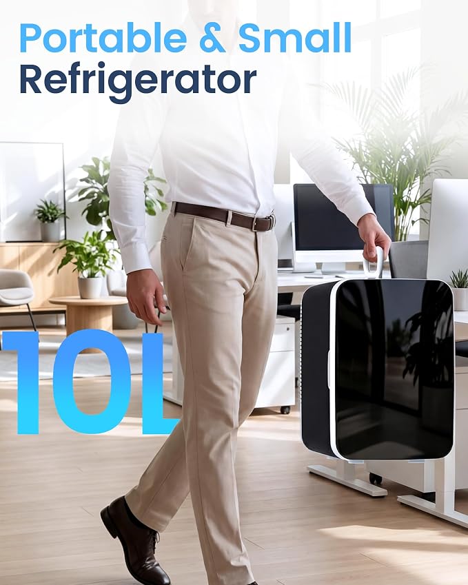 Electactic 10L Mini Fridge, Portable Compact Refrigerator, 2.6 Gal Skincare Cooler with AC/DC Adapter, Quiet Small Personal Fridge for Beverage, Food, Makeup, Bedroom, Office, Black